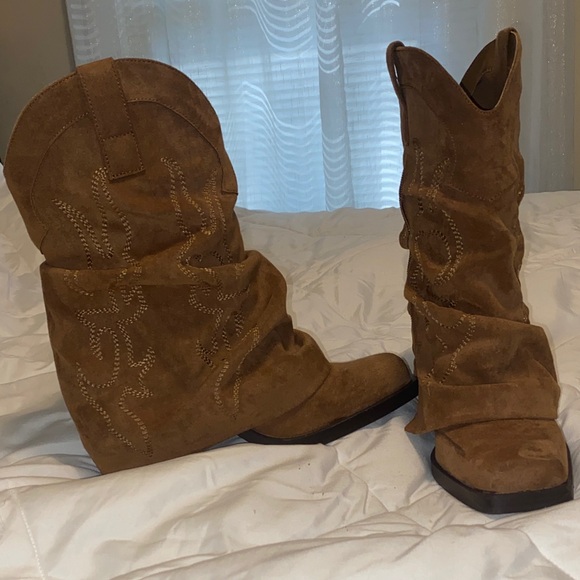Brown Suede Women's Cowboy Boots - Picture 2 of 5